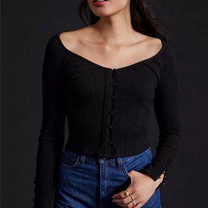 nwt By Anthropologie V-Neck Cardigan Sweater Black Cropped Fitted Top size XL